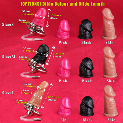 Inverted Single Cylinder Chastity Cage With Dildo & Catheter, F3407 - FRRK