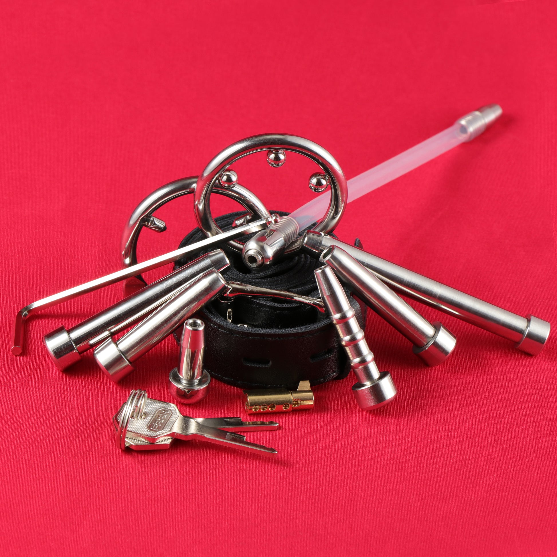 Accessory Series - Urethral Catheters, Belt, Anti-off ring, Key For Matching FRRK Chastity Cage - FRRK