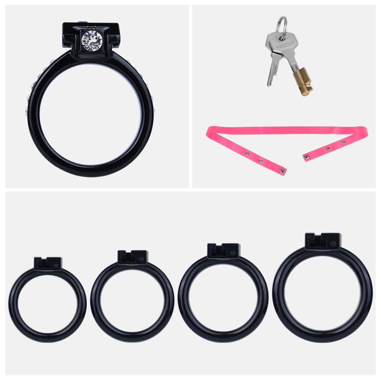 ABS Resin Rhinestone Dual Cock Ring Chastity Cage | AS602