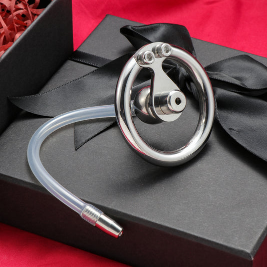 Negative Ball Inverted Steel Flat Chastity Cage with Catheter, F3157 - FRRK
