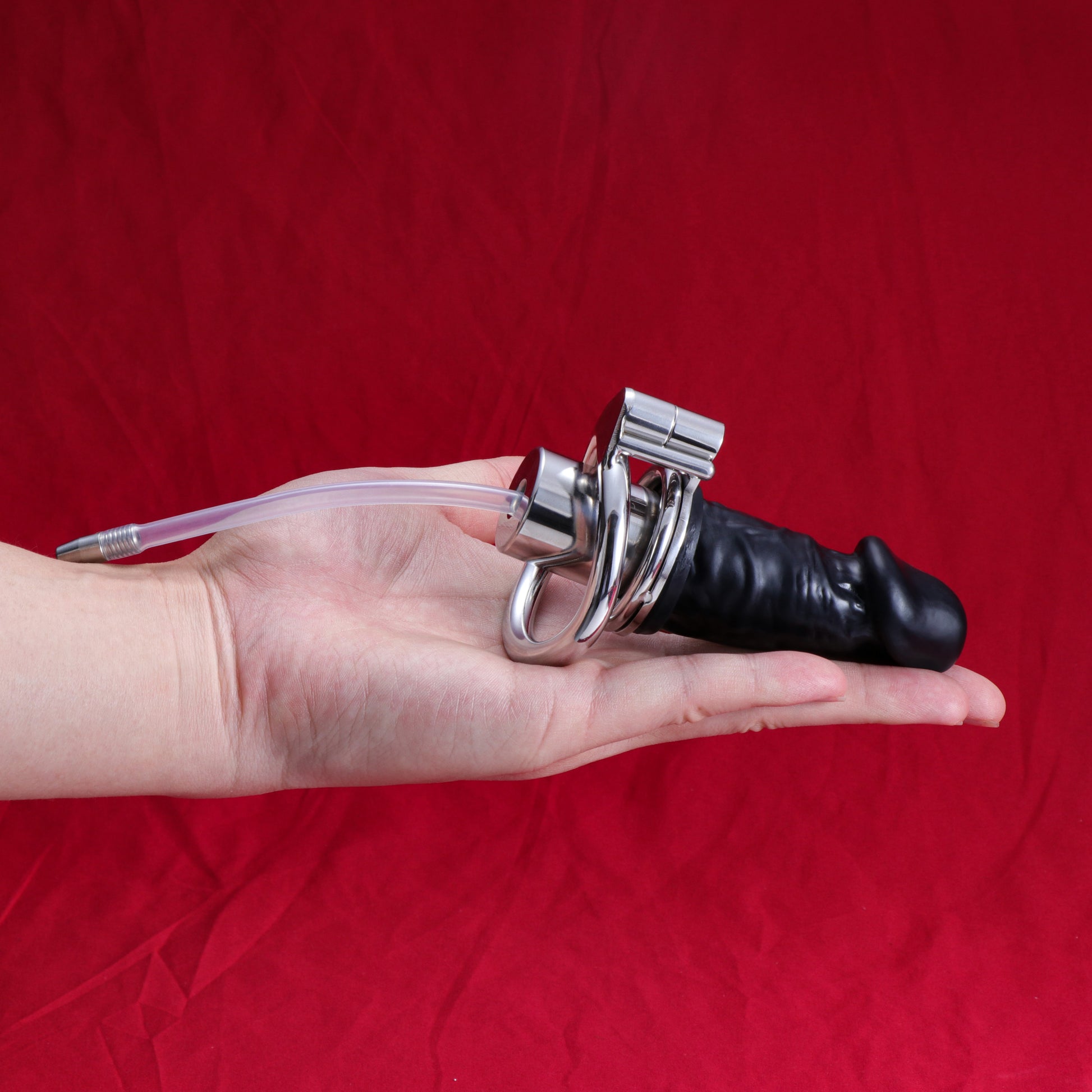 Screw Lock Inverted Single Cylinder Chastity Cage With Dildo & Catheter, F3409 - FRRK