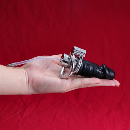 Screw Lock Inverted Single Cylinder Chastity Cage With Dildo & Catheter, F3409 - FRRK