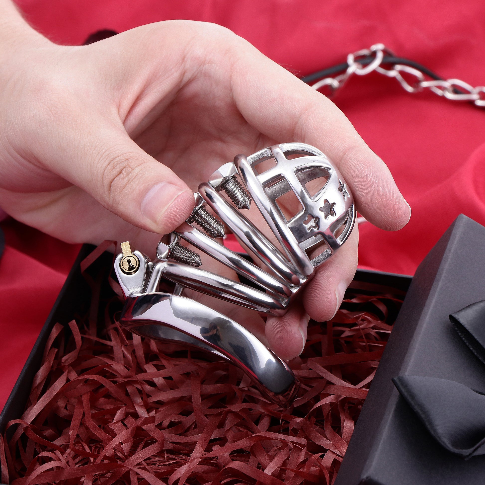 37mm Diameter Large Male Chastity Cage with Screw Spiked, F3070 - FRRK