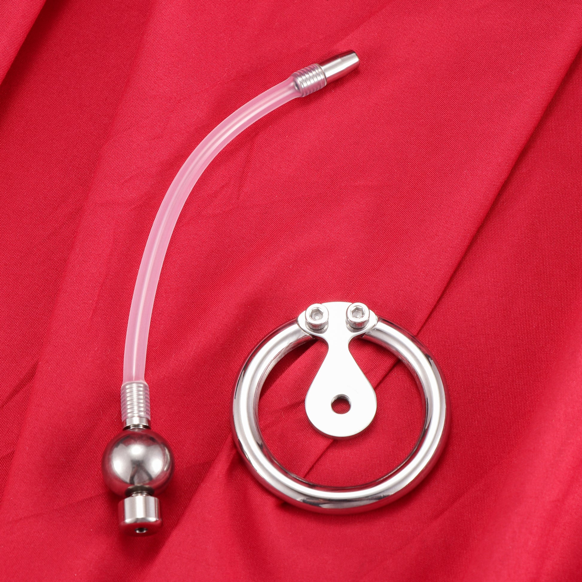 Negative Ball Inverted Steel Flat Chastity Cage with Catheter, F3157 - FRRK