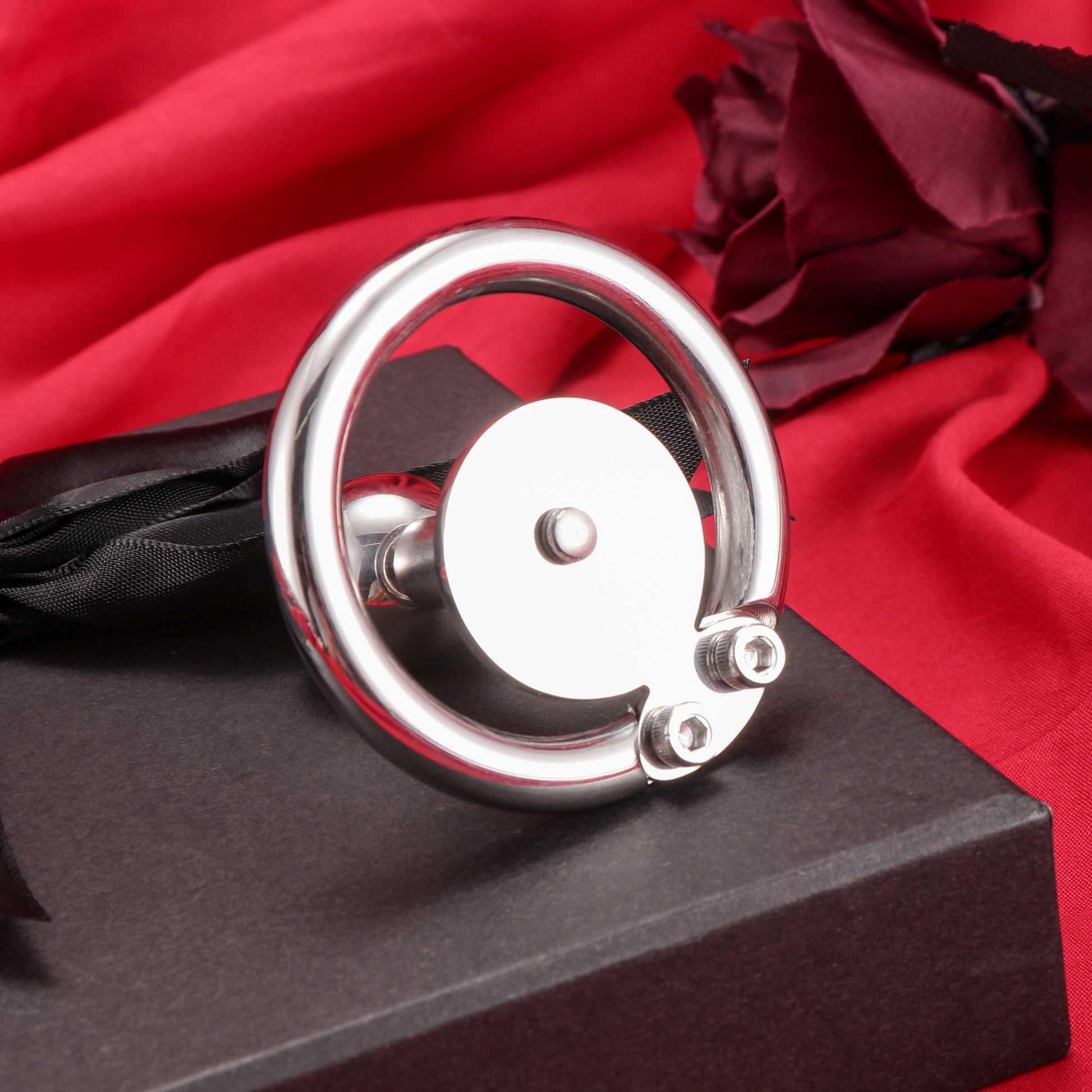 Flat Disc Chastity Cage With Inverted Steel Long Bar Ball, F3162 - FRRK
