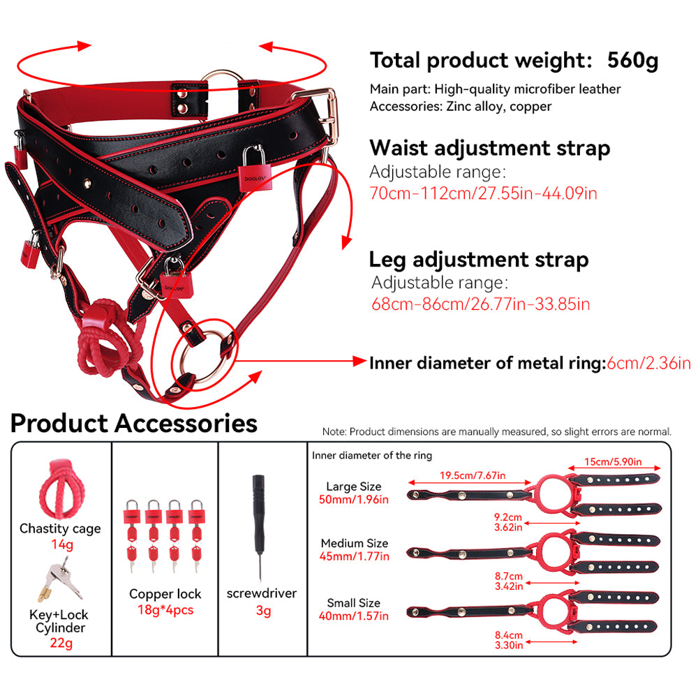 Lockable Leather Harness Chastity Cage | DV9031