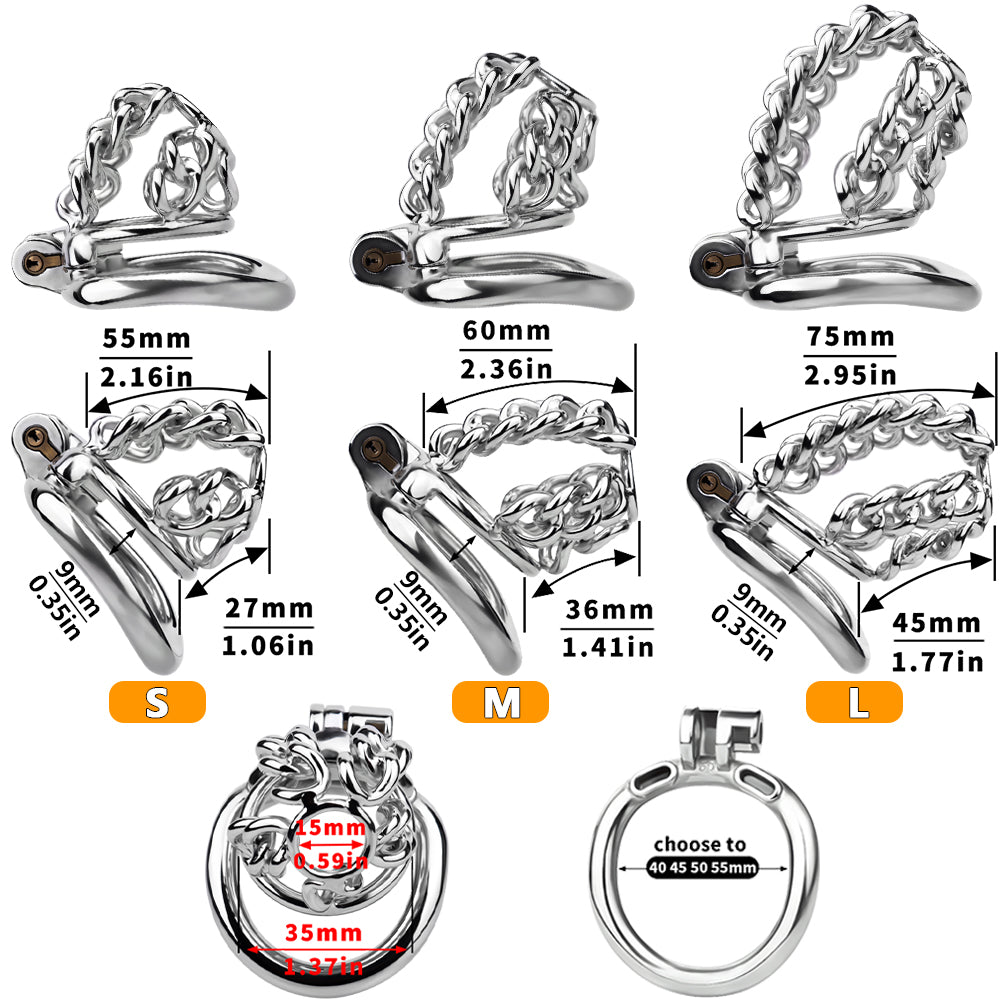 Fixed Steel Large-link Chain Chastity Cage