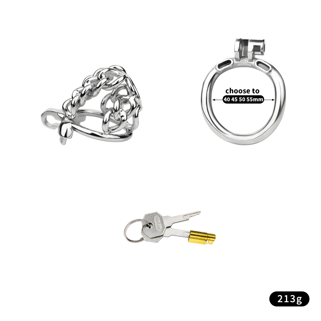 Fixed Steel Large-link Chain Chastity Cage