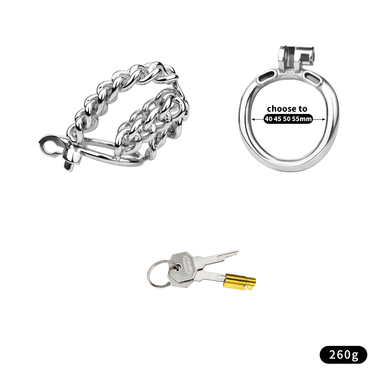 Fixed Steel Large-link Chain Chastity Cage
