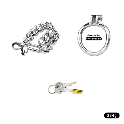Fixed Steel Large-link Chain Chastity Cage