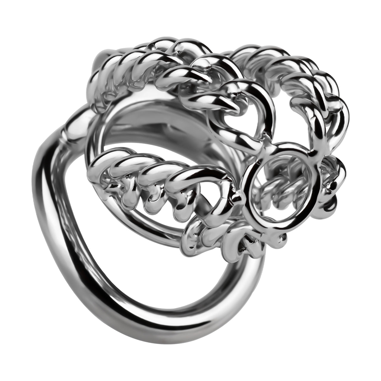 Fixed Steel Large-link Chain Chastity Cage