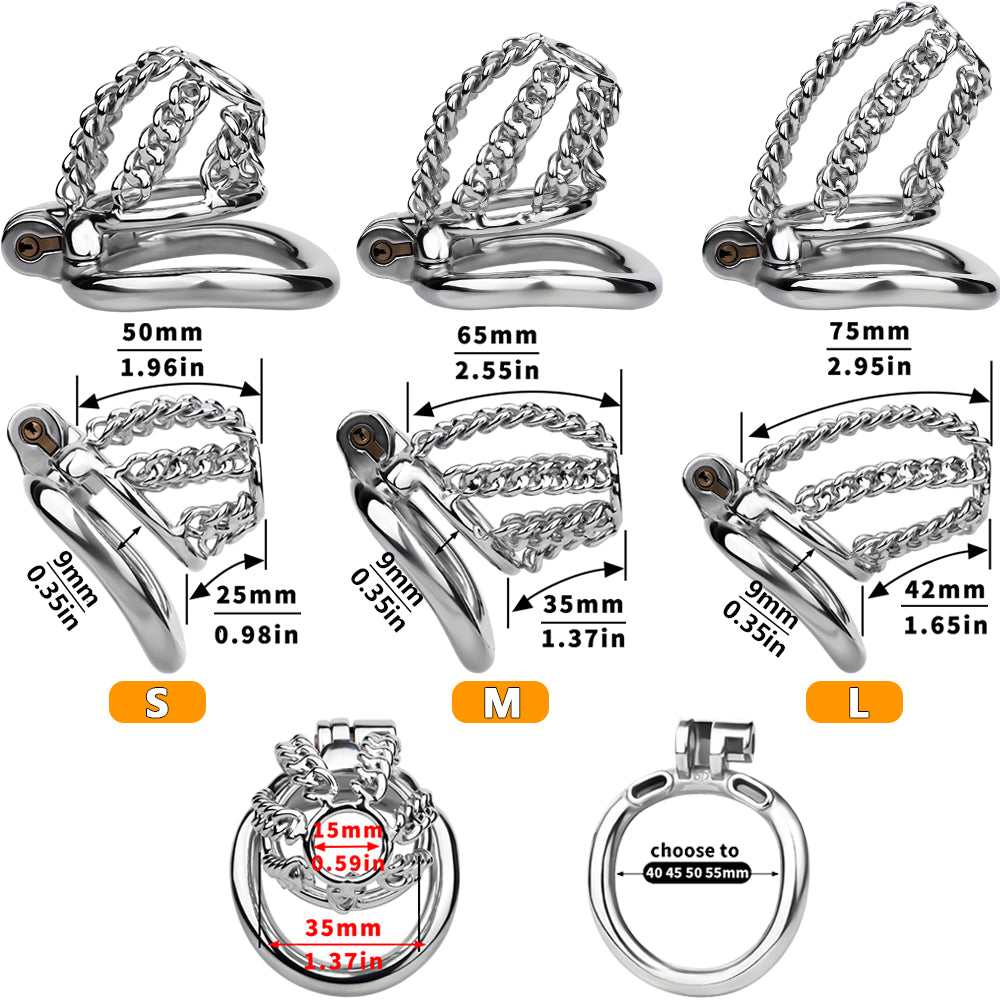 Fixed Steel Small-link Chain Chastity Cage