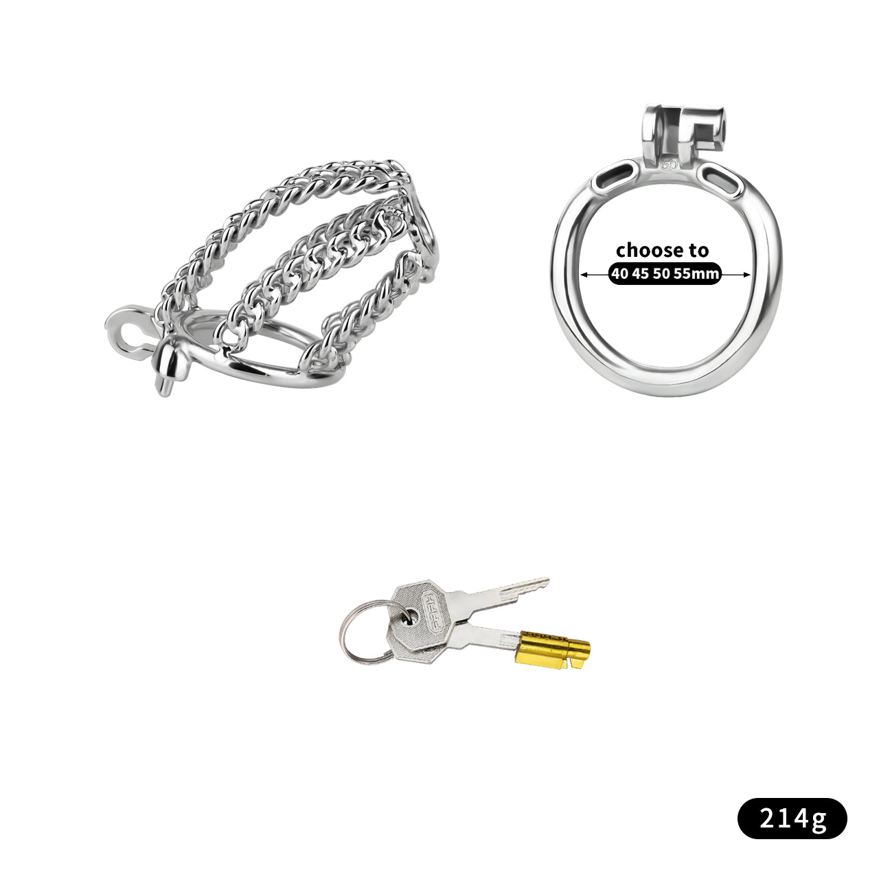 Fixed Steel Small-link Chain Chastity Cage