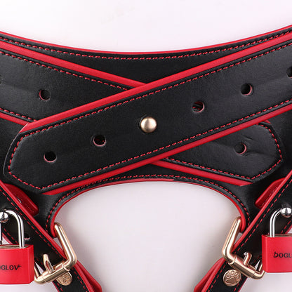 Lockable Leather Harness Chastity Cage | DV9031