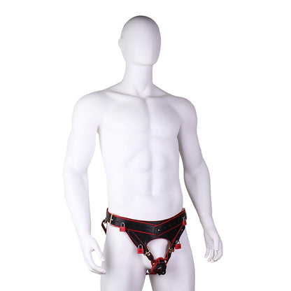 Lockable Leather Harness Chastity Cage | DV9031