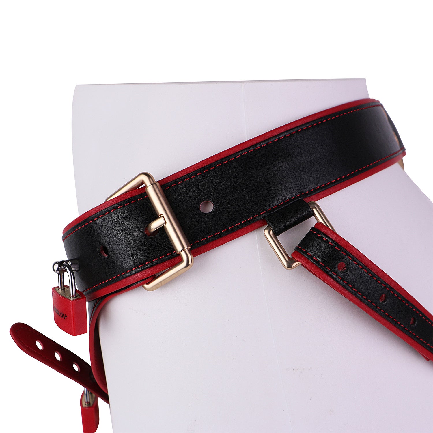 Lockable Leather Harness Chastity Cage | DV9031