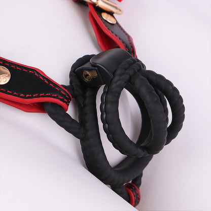 Lockable Leather Harness Chastity Cage | DV9031
