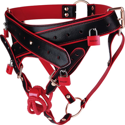 Lockable Leather Harness Chastity Cage | DV9031