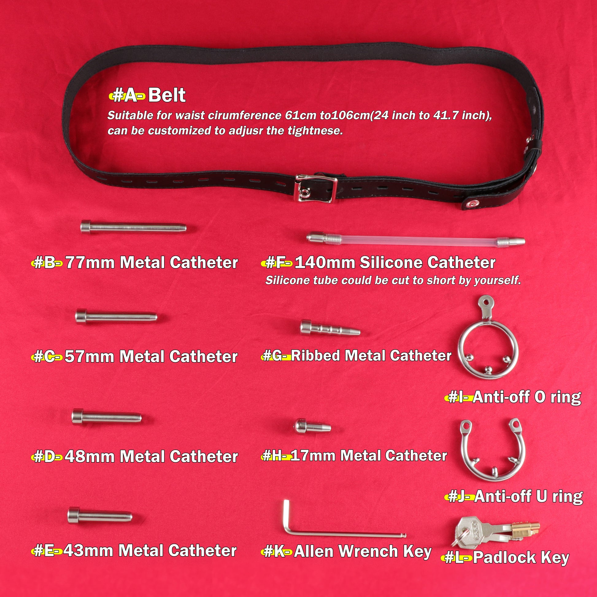 Accessory Series - Urethral Catheters, Belt, Anti-off ring, Key For Matching FRRK Chastity Cage - FRRK