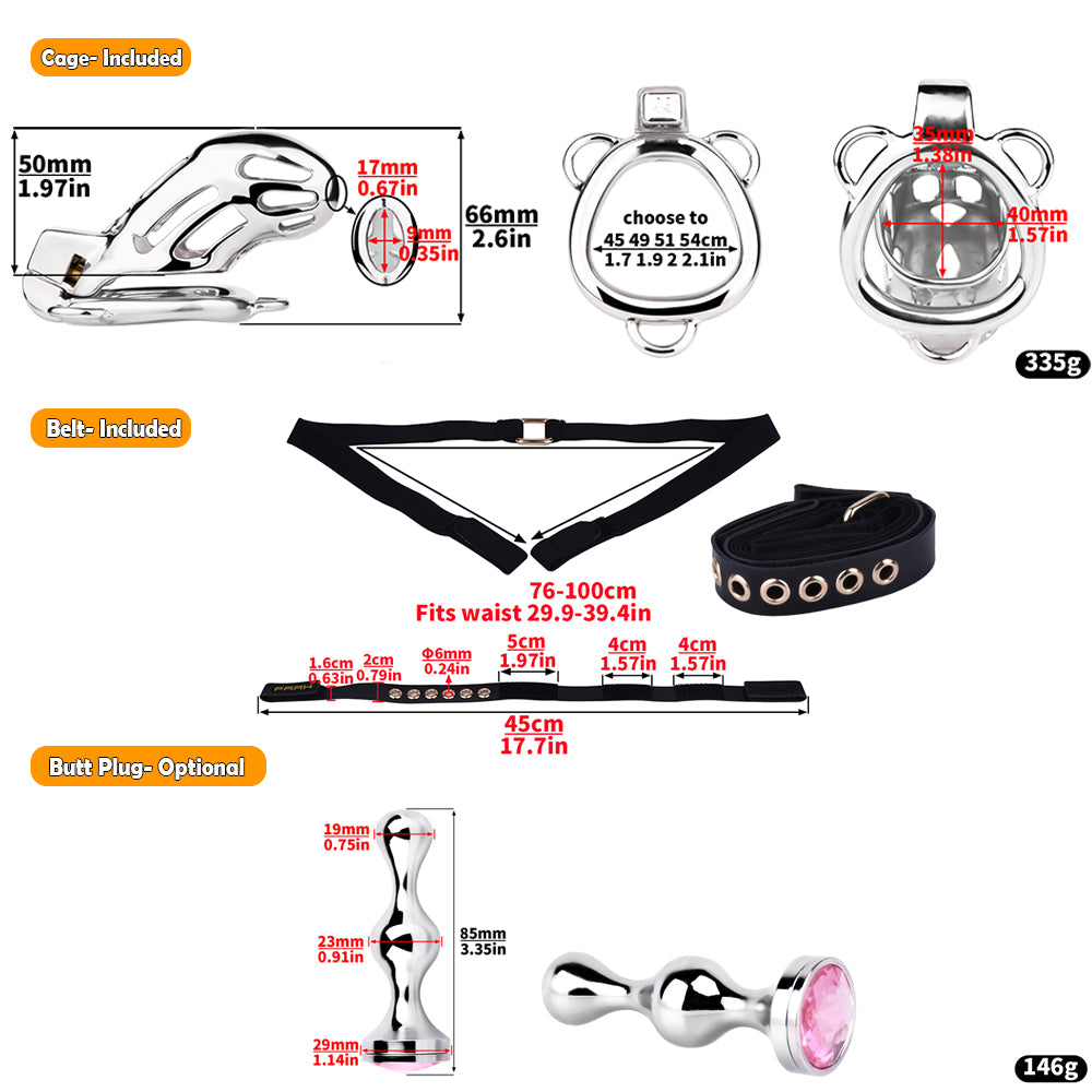 Premium Chastity Cage With Belt- Large Size | F3184L