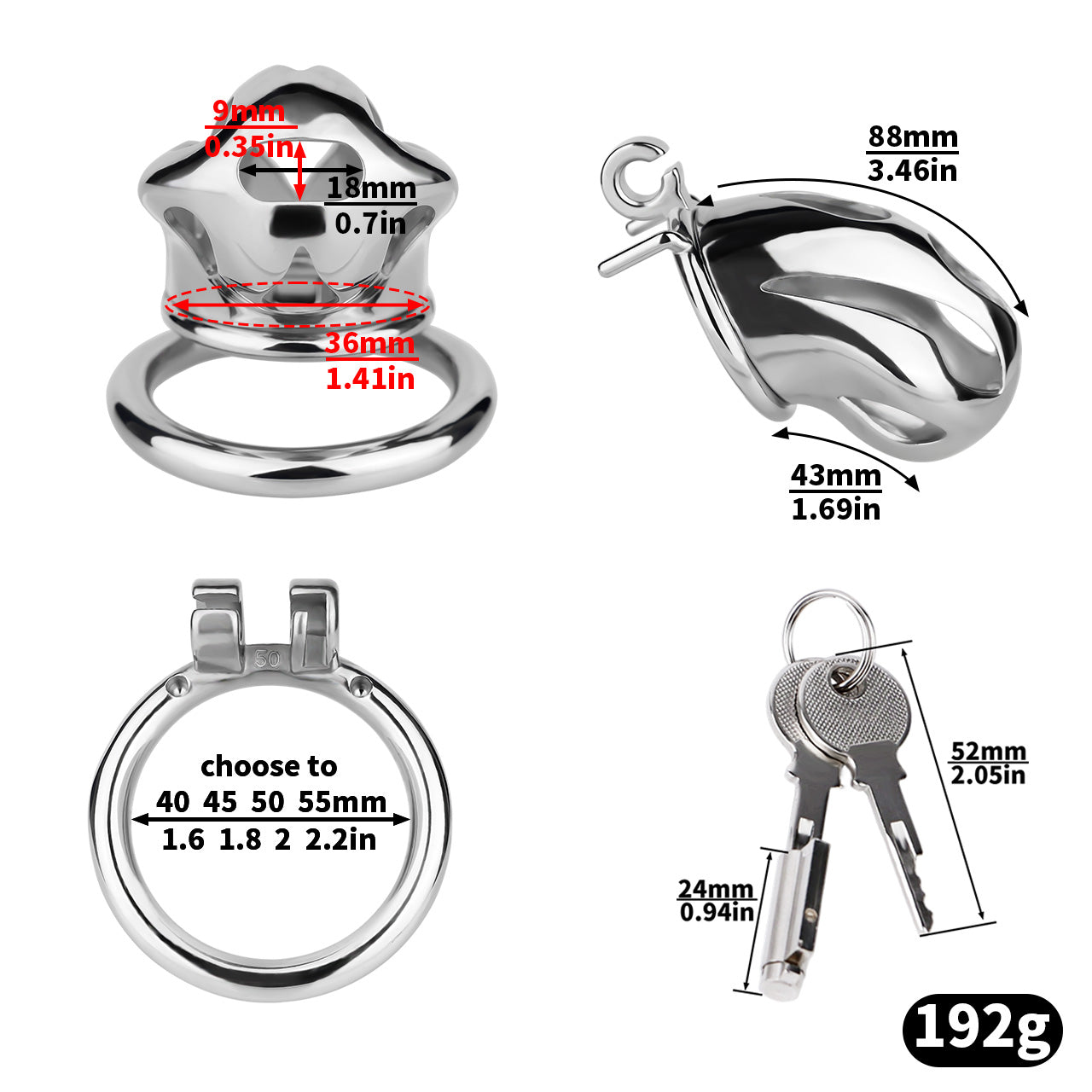 Cobra Series Mamba Chastity Cage | F312A Medium Size - Silver