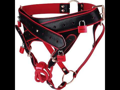 Lockable Leather Harness Bondage Chastity Cage | DV9031